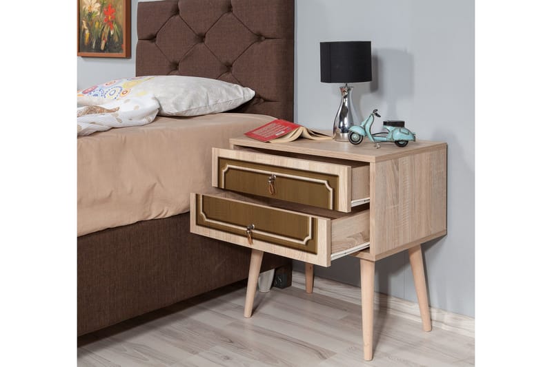 Brokind Sängbord 60 cm med Förvaring 2 Lådor Dekor - Natur/Brun - Möbler - Bord & matgrupp - Avlastningsbord & sidobord - Sängbord & nattduksbord