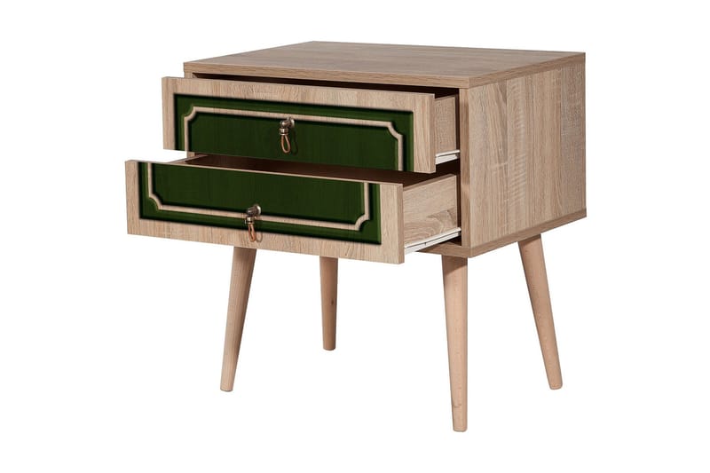 Brokind Sängbord 60 cm med Förvaring 2 Lådor Dekor - Natur/Grön - Möbler - Bord & matgrupp - Avlastningsbord & sidobord - Sängbord & nattduksbord