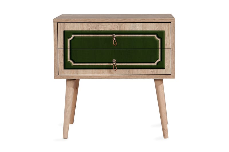 Brokind Sängbord 60 cm med Förvaring 2 Lådor Dekor - Natur/Grön - Möbler - Bord & matgrupp - Avlastningsbord & sidobord - Sängbord & nattduksbord
