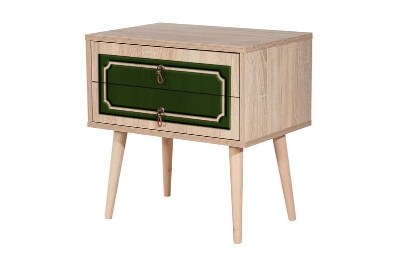 Brokind Sängbord 60 cm med Förvaring 2 Lådor Dekor - Natur/Grön - Möbler - Bord & matgrupp - Avlastningsbord & sidobord - Sängbord & nattduksbord