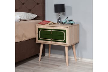 Brokind Sängbord 60 cm med Förvaring 2 Lådor Dekor - Natur/Grön - Möbler - Bord & matgrupp - Avlastningsbord & sidobord - Sängbord & nattduksbord