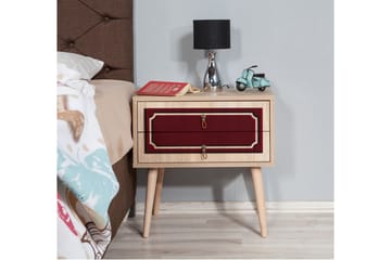 Brokind Sängbord 60 cm med Förvaring 2 Lådor Dekor - Natur/Röd - Möbler - Bord & matgrupp - Avlastningsbord & sidobord - Sängbord & nattduksbord