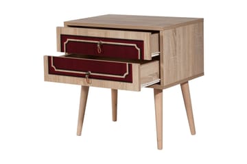 Brokind Sängbord 60 cm med Förvaring 2 Lådor Dekor - Natur/Röd - Möbler - Bord & matgrupp - Avlastningsbord & sidobord - Sängbord & nattduksbord