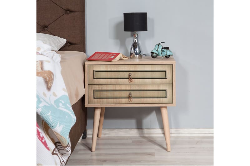 Brokind Sängbord 60 cm med Förvaring 2 Lådor - Natur/Brun - Möbler - Bord & matgrupp - Avlastningsbord & sidobord - Sängbord & nattduksbord