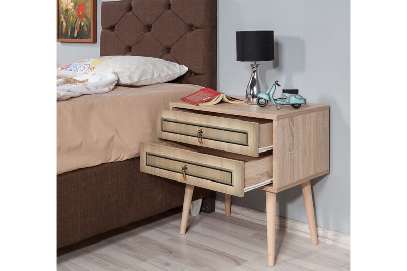 Brokind Sängbord 60 cm med Förvaring 2 Lådor - Natur/Brun - Möbler - Bord & matgrupp - Avlastningsbord & sidobord - Sängbord & nattduksbord