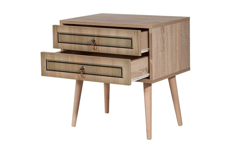 Brokind Sängbord 60 cm med Förvaring 2 Lådor - Natur/Brun - Möbler - Bord & matgrupp - Avlastningsbord & sidobord - Sängbord & nattduksbord