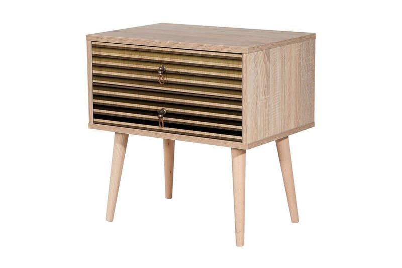 Brokind Sängbord 60 cm med Förvaring 2 Lådor Ränder - Natur - Möbler - Bord & matgrupp - Avlastningsbord & sidobord - Sängbord & nattduksbord