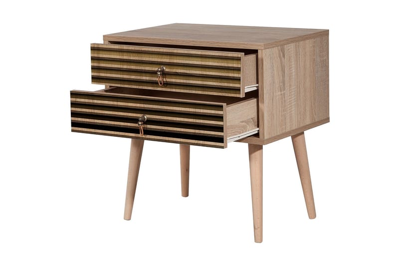 Brokind Sängbord 60 cm med Förvaring 2 Lådor Ränder - Natur - Möbler - Bord & matgrupp - Avlastningsbord & sidobord - Sängbord & nattduksbord