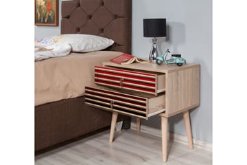 Brokind Sängbord 60 cm med Förvaring 2 Lådor Ränder - Natur/Röd - Möbler - Bord & matgrupp - Avlastningsbord & sidobord - Sängbord & nattduksbord
