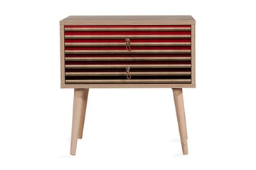 Brokind Sängbord 60 cm med Förvaring 2 Lådor Ränder - Natur/Röd - Möbler - Bord & matgrupp - Avlastningsbord & sidobord - Sängbord & nattduksbord