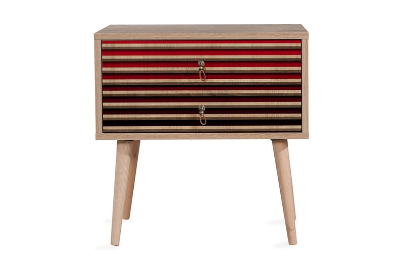 Brokind Sängbord 60 cm med Förvaring 2 Lådor Ränder - Natur/Röd - Möbler - Bord & matgrupp - Avlastningsbord & sidobord - Sängbord & nattduksbord