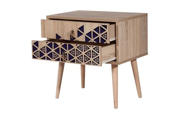 Brokind Sängbord 60 cm med Förvaring 2 Lådor Trianglar - Natur/Blå - Möbler - Bord & matgrupp - Avlastningsbord & sidobord - Sängbord & nattduksbord