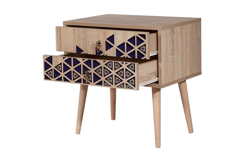 Brokind Sängbord 60 cm med Förvaring 2 Lådor Trianglar - Natur/Blå - Möbler - Bord & matgrupp - Avlastningsbord & sidobord - Sängbord & nattduksbord