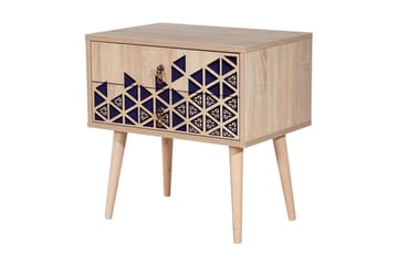Brokind Sängbord 60 cm med Förvaring 2 Lådor Trianglar - Natur/Blå - Möbler - Bord & matgrupp - Avlastningsbord & sidobord - Sängbord & nattduksbord