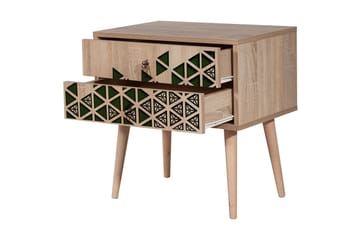 Brokind Sängbord 60 cm med Förvaring 2 Lådor Trianglar - Natur/Grön - Möbler - Bord & matgrupp - Avlastningsbord & sidobord - Sängbord & nattduksbord