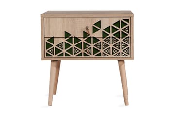 Brokind Sängbord 60 cm med Förvaring 2 Lådor Trianglar - Natur/Grön - Möbler - Bord & matgrupp - Avlastningsbord & sidobord - Sängbord & nattduksbord