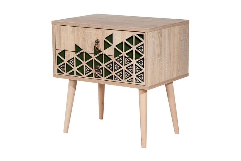 Brokind Sängbord 60 cm med Förvaring 2 Lådor Trianglar - Natur/Grön - Möbler - Bord & matgrupp - Avlastningsbord & sidobord - Sängbord & nattduksbord