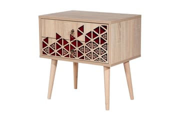 Brokind Sängbord 60 cm med Förvaring 2 Lådor Trianglar - Natur/Röd - Möbler - Bord & matgrupp - Avlastningsbord & sidobord - Sängbord & nattduksbord