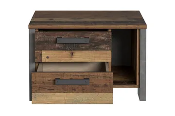 Cadle Sängbord 62 cm i Trä med Valnötsutseende, Förvaring med 2 Lådor och Hylla - Brun/Grå - Möbler - Bord & matgrupp - Avlastningsbord & sidobord - Sängbord & nattduksbord
