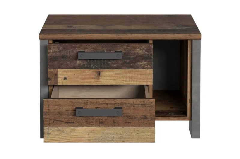 Cadle Sängbord 62 cm i Trä med Valnötsutseende, Förvaring med 2 Lådor och Hylla - Brun/Grå - Möbler - Bord & matgrupp - Avlastningsbord & sidobord - Sängbord & nattduksbord