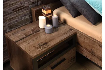 Cannop Sängbord 52 cm med Förvaring Låda + Hylla - Brun/Svart - Möbler - Bord & matgrupp - Avlastningsbord & sidobord - Sängbord & nattduksbord