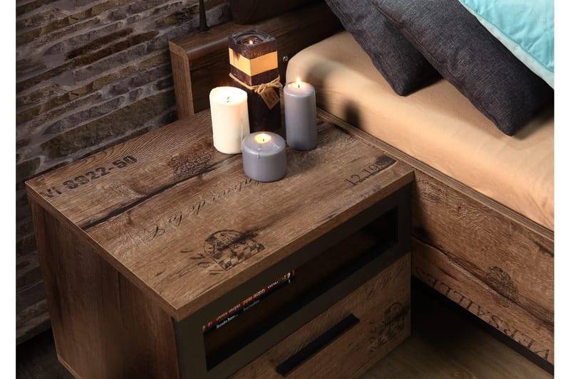 Cannop Sängbord 52 cm med Förvaring Låda + Hylla - Brun/Svart - Möbler - Bord & matgrupp - Avlastningsbord & sidobord - Sängbord & nattduksbord