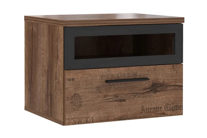 Cannop Sängbord 52 cm med Förvaring Låda + Hylla - Brun/Svart - Möbler - Bord & matgrupp - Avlastningsbord & sidobord - Sängbord & nattduksbord