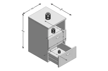 Colima Sängbord 35 cm med Förvaring 2 Lådor + Hylla - Grå - Möbler - Bord & matgrupp - Avlastningsbord & sidobord - Sängbord & nattduksbord