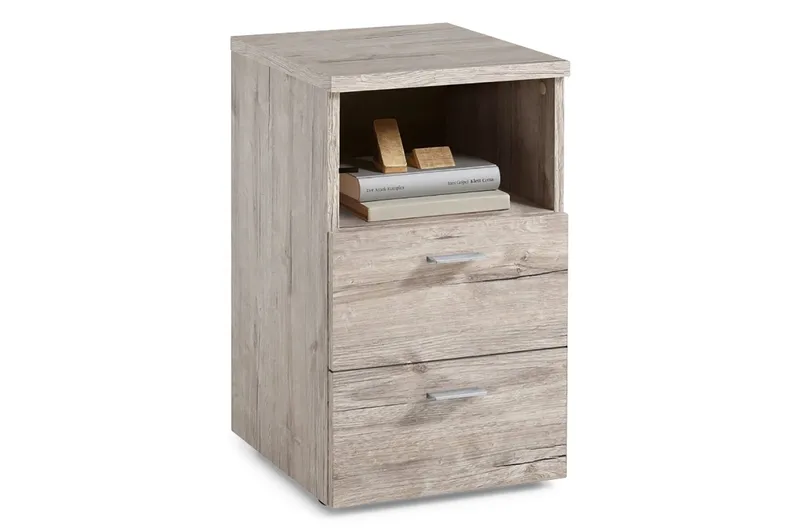 Colima Sängbord 35 cm med Förvaring 2 Lådor + Hylla - Grå/Natur - Möbler - Bord & matgrupp - Avlastningsbord & sidobord - Sängbord & nattduksbord