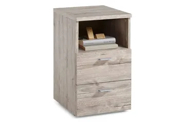 Colima Sängbord 35 cm med Förvaring 2 Lådor + Hylla - Grå/Natur - Möbler - Bord & matgrupp - Avlastningsbord & sidobord - Sängbord & nattduksbord