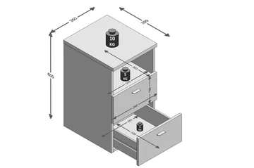 Colima Sängbord 35 cm med Förvaring 2 Lådor + Hylla - Grå/Natur - Möbler - Bord & matgrupp - Avlastningsbord & sidobord - Sängbord & nattduksbord