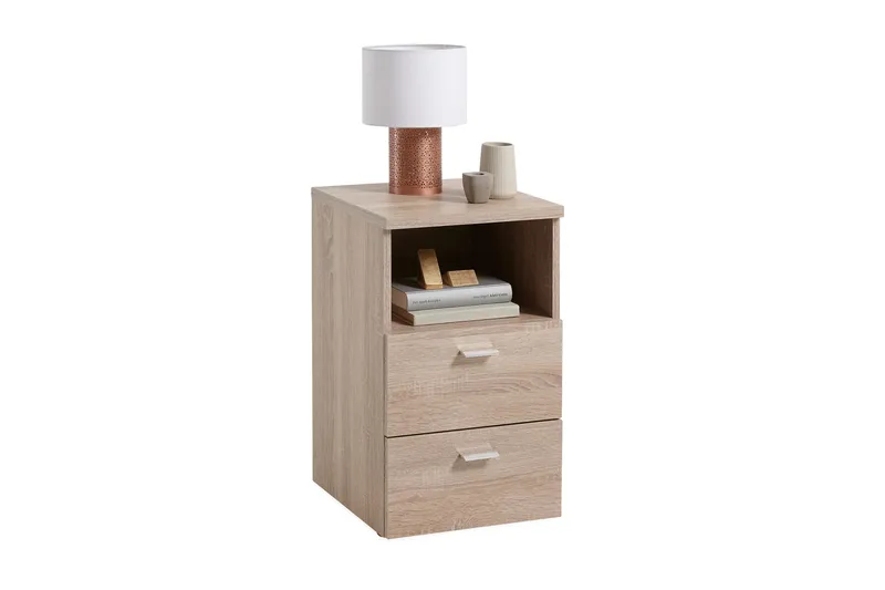 Colima Sängbord 35 cm med Förvaring 2 Lådor + Hylla - Grå/Beige - Möbler - Bord & matgrupp - Avlastningsbord & sidobord - Sängbord & nattduksbord