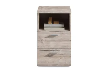 Colima Sängbord 35 cm med Förvaring 2 Lådor + Hylla - Grå/Natur - Möbler - Bord & matgrupp - Avlastningsbord & sidobord - Sängbord & nattduksbord
