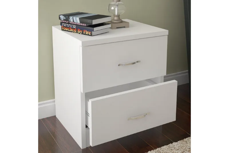Decorotika Sängbord 40 cm med Förvaring 2 Lådor - Vit - Möbler - Bord & matgrupp - Avlastningsbord & sidobord - Sängbord & nattduksbord
