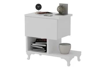 Decorotika Sängbord 46 cm med Förvaring Låda + Hyllor Ben - Vit - Möbler - Bord & matgrupp - Avlastningsbord & sidobord - Sängbord & nattduksbord