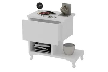 Decorotika Sängbord 46 cm med Förvaring Låda + Hyllor Ben - Vit - Möbler - Bord & matgrupp - Avlastningsbord & sidobord - Sängbord & nattduksbord