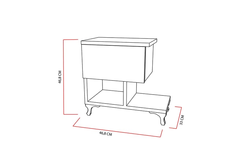 Decorotika Sängbord 46 cm med Förvaring Låda + Hyllor Ben - Vit - Möbler - Bord & matgrupp - Avlastningsbord & sidobord - Sängbord & nattduksbord