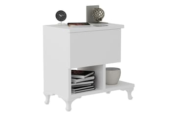 Decorotika Sängbord 46 cm med Förvaring Låda + Hyllor Ben - Vit - Möbler - Bord & matgrupp - Avlastningsbord & sidobord - Sängbord & nattduksbord