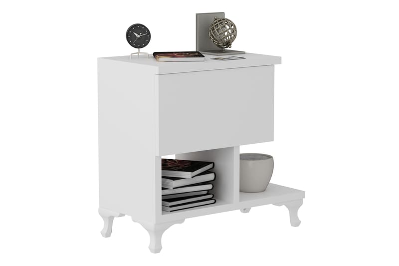 Decorotika Sängbord 46 cm med Förvaring Låda + Hyllor Ben - Vit - Möbler - Bord & matgrupp - Avlastningsbord & sidobord - Sängbord & nattduksbord