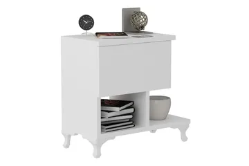 Decorotika Sängbord 46 cm med Förvaring Låda + Hyllor Ben - Vit - Möbler - Bord & matgrupp - Avlastningsbord & sidobord - Sängbord & nattduksbord