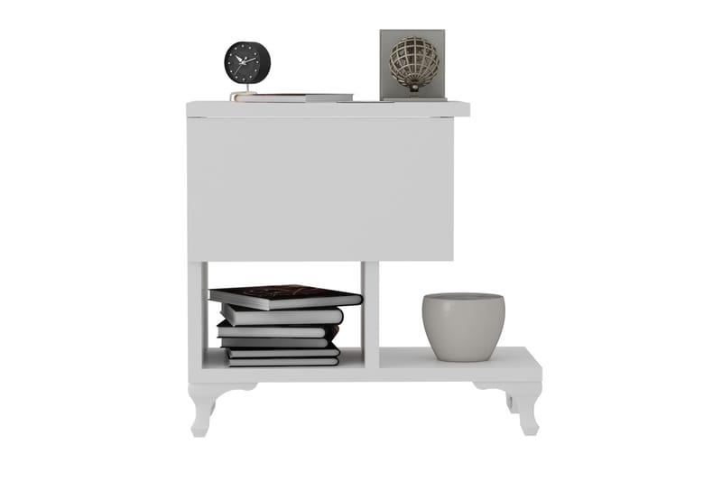 Decorotika Sängbord 46 cm med Förvaring Låda + Hyllor Ben - Vit - Möbler - Bord & matgrupp - Avlastningsbord & sidobord - Sängbord & nattduksbord