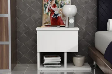 Decorotika Sängbord 46 cm med Förvaring Låda + Hyllor - Vit - Möbler - Bord & matgrupp - Avlastningsbord & sidobord - Sängbord & nattduksbord