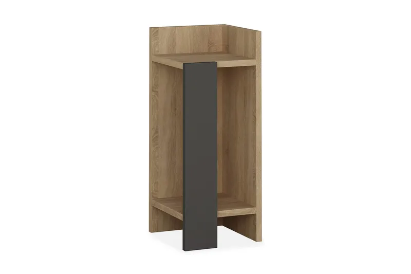 Decorta Sängbord 27 cm med Förvaring Hyllor + Luckor Höger - Brun/Grå - Möbler - Bord & matgrupp - Avlastningsbord & sidobord - Sängbord & nattduksbord