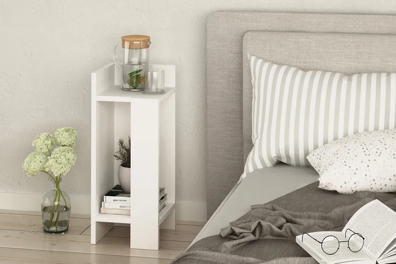 Decorta Sängbord 27 cm med Förvaring Hyllor + Luckor Vänster - Extra Vit - Möbler - Bord & matgrupp - Avlastningsbord & sidobord - Sängbord & nattduksbord