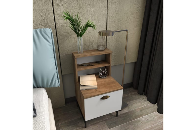 Desgrar Sängbord & Nattduksbord 45x22,5 cm i Trä med Valnötsutseende, Förvaring med Låda - Vit - Möbler - Bord & matgrupp - Avlastningsbord & sidobord - Sängbord & nattduksbord