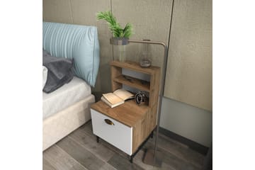 Desgrar Sängbord & Nattduksbord 45x22,5 cm i Trä med Valnötsutseende, Förvaring med Låda - Vit - Möbler - Bord & matgrupp - Avlastningsbord & sidobord - Sängbord & nattduksbord