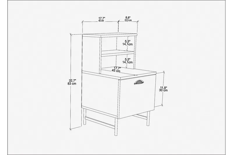 Desgrar Sängbord & Nattduksbord 45x22,5 cm i Trä med Valnötsutseende, Förvaring med Låda - Vit - Möbler - Bord & matgrupp - Avlastningsbord & sidobord - Sängbord & nattduksbord