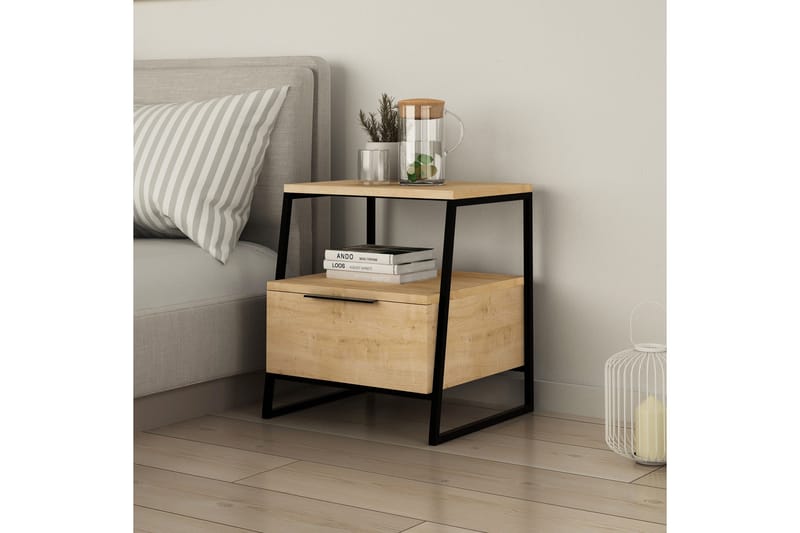 Desgrar Sängbord 45x50 cm i Ek med Lådor och Förvaring - Beige - Möbler - Bord & matgrupp - Avlastningsbord & sidobord - Sängbord & nattduksbord