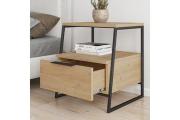 Desgrar Sängbord 45x50 cm i Ek med Lådor och Förvaring - Beige - Möbler - Bord & matgrupp - Avlastningsbord & sidobord - Sängbord & nattduksbord