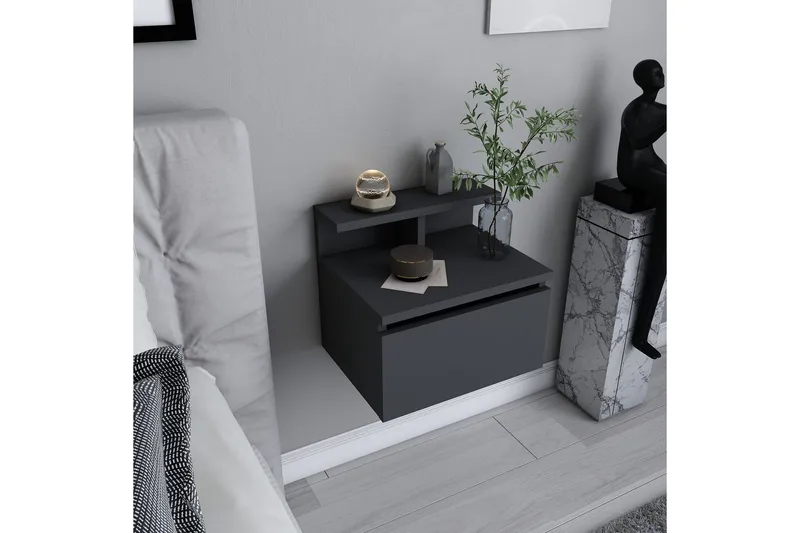 Desgrar Vägghängt Sängbord & Nattduksbord 39,8x35 cm i Trä med Låda - Antracit - Möbler - Bord & matgrupp - Avlastningsbord & sidobord - Sängbord & nattduksbord